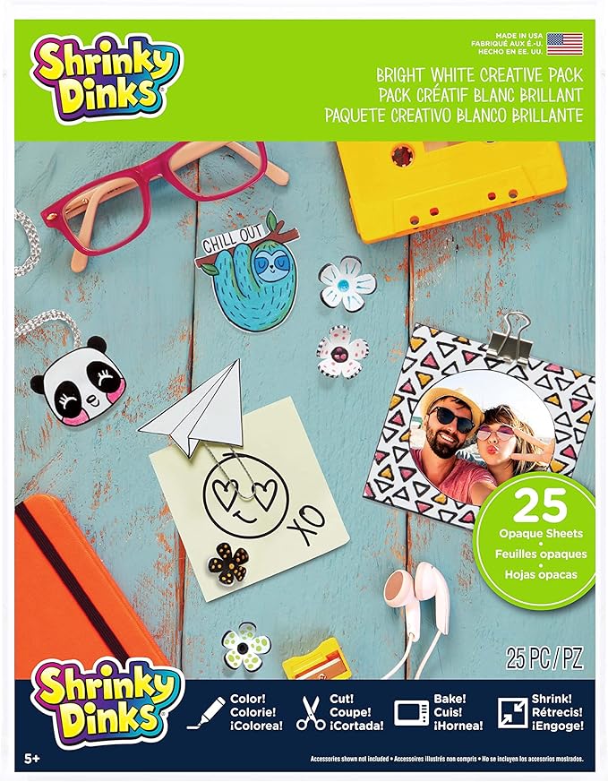 Shrinky Dinks Creative Pack, 25 Bright White Sheets, Kids Arts and Crafts Activity Set, Kids Toys for Ages 6 Up by Just Play