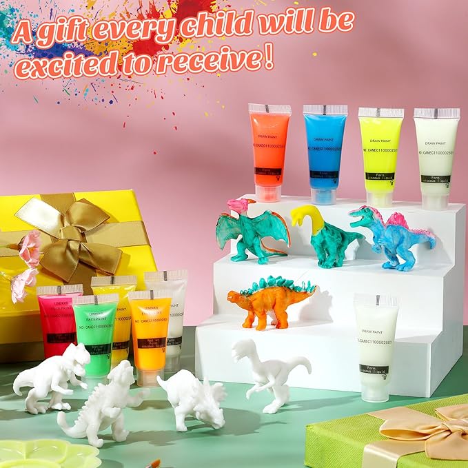 Affrolling Dinosaur Painting Set for Kids Arts DIY Paint Kits with Glow in The Dark Paint, Brush and Palette for Toddlers Boys Birthday Gifts Dino Art Crafts Projects, 8 Styles