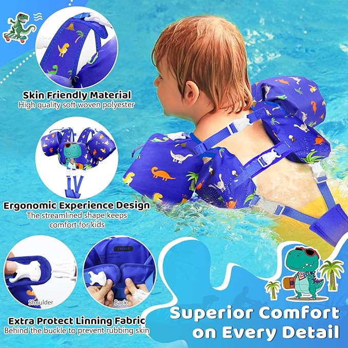 Vvinca Separable Toddler Swim Vest Fit 22-66 Lbs（1-6 Years）|2025 Newest 3 in 1 Pool Float & Arm Bands Boys and Girls, Adjustable Sturdy Safety for Infant 1 2 3 4 5 6 Year