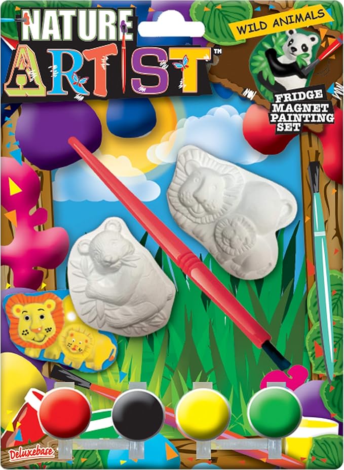 Wild Animal from Deluxebase. Fridge Magnet Painting Set and Colorful Arts and Crafts for Kids, Great for Animal Party Favors and Creative Toys.