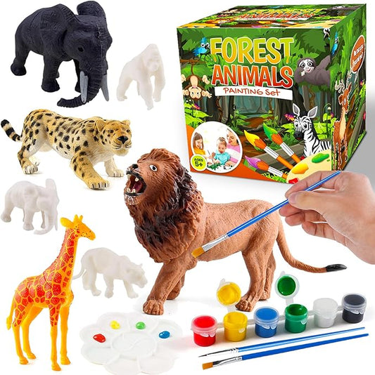 FUNZBO Safari Animals Figures Paint Set for Kids, Arts and Crafts Supplies Painting Kit for Kids Ages 4-8, Zoo Jungle Animals Figurines Toy & Playsets for Toddlers 1-3 Boys Girls Easter Birthday Gift