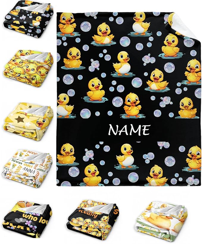 Custom Name Ducks And Bubbles Blanket Adult duck Blanket Kids Funny Blanket Suitable for Bedroom bed sofa Crib Couch Chair outdoor All Season Items That Yellow Duck Lovers Will Love 50"x40"for Kid