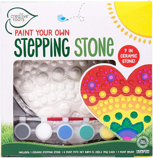 Creative Roots Mosaic Heart Stepping Stone, Includes 7-Inch Ceramic Stone & 6 Vibrant Paints, DIY Garden Stepping Stone Kit for Kids Ages 6+