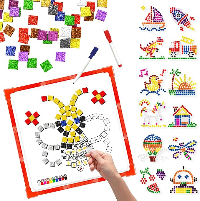 GLEEHAPY Learning Resources Educational STEM Toy,Mosaic Magnetic Puzzle,300 Foam Building Blocks with 20 Patterns,Math Counting Activities, Montessori Sensory Art Kit Gift for Boy Girl Kids 4 5 6 7+
