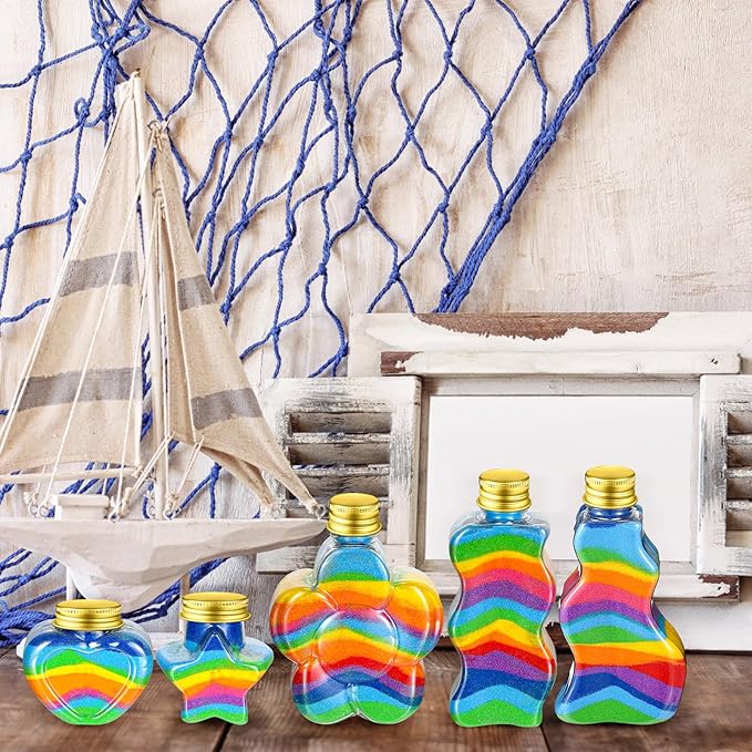 Tanlade 50 Pcs Sand Art Bottles Plastic Sand Art Containers with 10 Funnels Sand Art Bottles Kits for Kids Craft Collection Bottles for Craft DIY Art Activity Party Group, Sand Not Included (Gold)