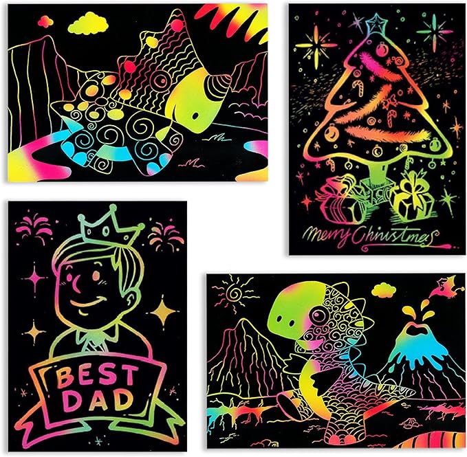 VHALE 30 Scratch Paper Art for Kids, Magic Scratch It Off Paper Craft, Rainbow Drawing Scratchboard Sketch Pad Notepad, Great Travel Toys, Party Favors, with Wooden Stylus