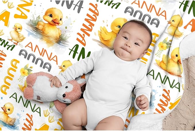 Custom Name Duck Blanket for Girls Adult duck Blanket Kids Funny Blanket Suitable for bedroom bed sofa Crib Couch Chair outdoor All Season Items That Yellow Duck Lovers Will Love80"x60"for Adult