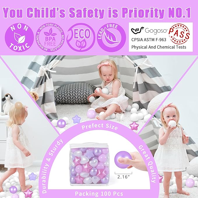 GOGOSO Ball Pit Balls,Plastics Balls for Ball Pit, Stars Hearts Shape for PastelBall for Toddlers Kids
