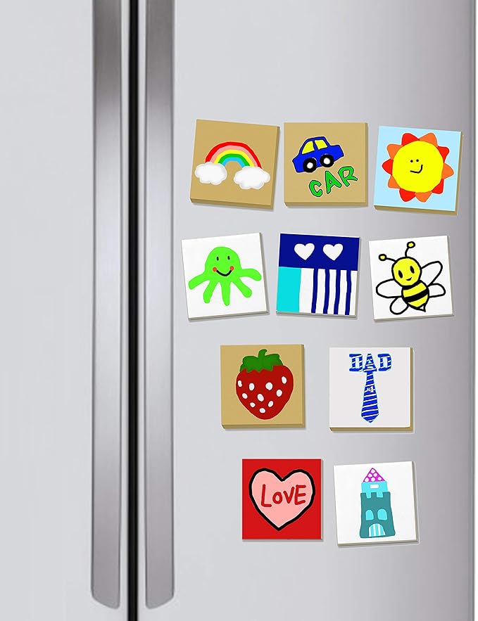 VHALE Paint Your Own Magnetic Fiberboard Tile Art, 10 Sets of MDF Tiles (2.5 x 2.5 inch) with Non Scratch Magnets, Fridge and School Locker Decor, Classroom Arts and Crafts, Party Favor for Kids