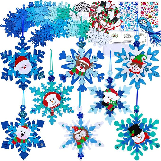 Winlyn 24 Sets Christmas Craft Kits Winter Crafts DIY Christmas Snowflake Ornaments Decorations Art Sets Foam Snowman Santa Owl Christmas Stickers for Kids Holiday Classroom Activities Party Favors