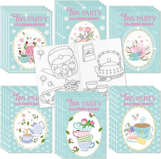 Tea Party Coloring Books for Kids 48Pcs Bulk Tea Time Themed Mini Coloring Booklet DIY Art Drawing Book with Teapots Cups for Toddlers Kids Classroom Birthday Party Favors Goodie Bag Filler