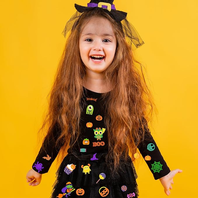 Winlyn 48 Sets Halloween Crafts Halloween Pumpkin Decorating Stickers Craft Kits Funny Face Jack-O'-Lantern Glitter Halloween Arts and Crafts for Kids Classroom Activities Art Projects Party Favors