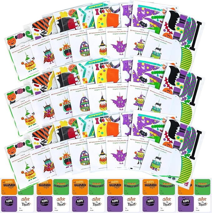 Winlyn 24 Sets Halloween Crafts Kits Fall Kids Crafts DIY Halloween Ornaments Decorations Art Sets Foam Monster Jack-o'-Lantern Stickers Googly Eyes for Kids Halloween Classroom Party Activities