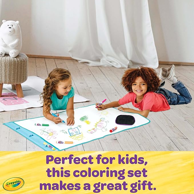 Crayola Color and Erase Mat, Giant Reusable Coloring Pad, Washable Markers, Travel Activity for Kids, Gift for Kids, Ages 3+