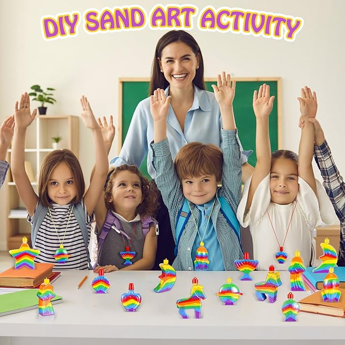 Uiifan 100 Pcs Sand Art Bottle Necklaces Bulk Sand Art Craft Kits for Kids Sand Art Containers for Crafts Supplies Fun Collection Bottles for DIY Art Activity Group with Plastic Funnels