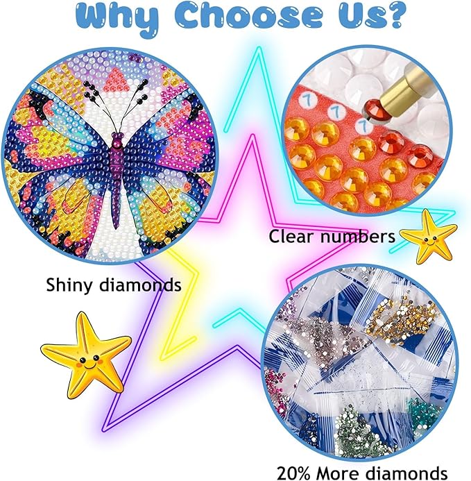 Reivworl 4 Packs Diamond Art Kits for Kids, Butterfly Diamond Art for Kids Ages 8-12, Butterfly Diamond Painting Kits for Kids for Home Wall Decor 6x6 Inch