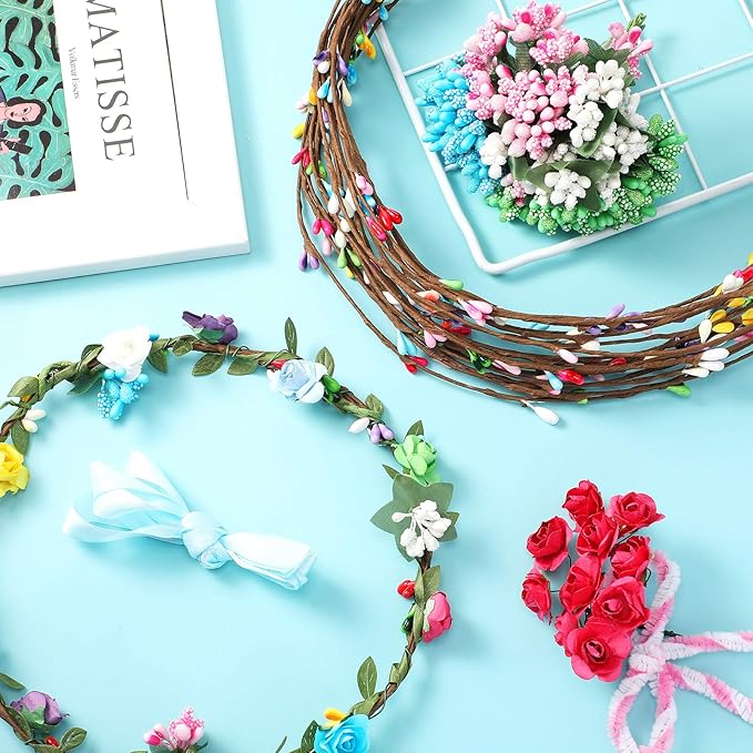 Syhood Flower Crowns Making Kit, 168 Pcs Parts, Make Your Own Flower Crown Wreath Headbands and Bracelets Craft Kit Hair Accessories Handmade DIY Floral Crown Garland Kit Presents for Girls