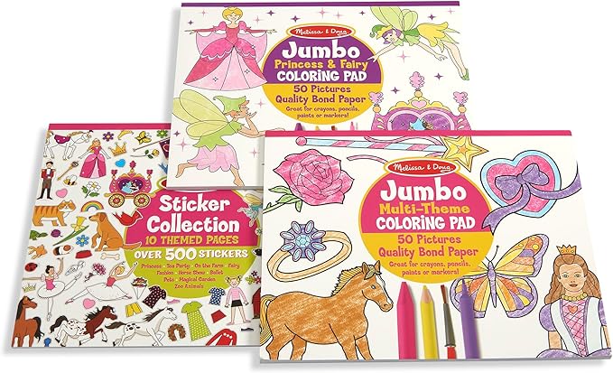 Melissa & Doug Sticker Collection and Coloring Pads Set: Princesses, Fairies, Animals, and More - FSC Certified