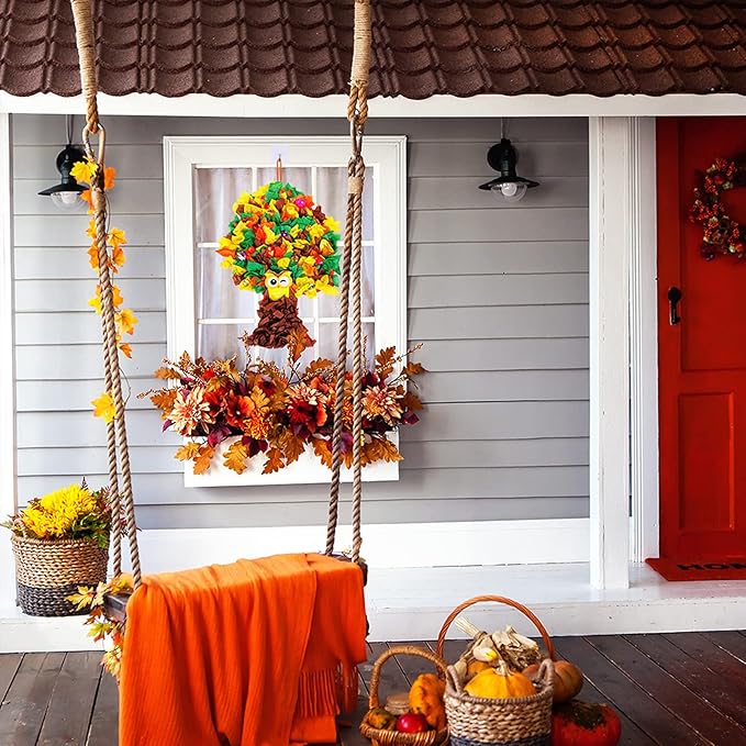 Winlyn 8 Sets Fall Crafts Kits Kids Fall Crafts Bulk Thanksgiving Crafts DIY Thankful Tree Art Sets Autumn Leaf Foam Stickers Pom-Poms Arts and Crafts for Kids Holiday School Classroom Activities