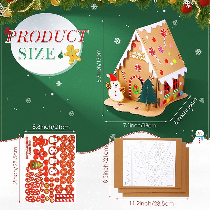 Sumind 3 Sets Christmas Gingerbread House Kit Small Xmas DIY Craft Kit Mini Christmas Cardboard Make-a-Gingerbread House Craft for Christmas Party Craft Holiday Supplies Decor(Lovely Style)