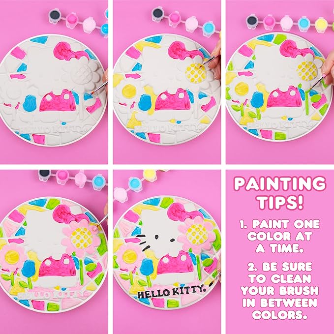 Sanrio Hello Kitty Paint Your Own Stepping Stone, Includes 7” 6 Paints & 1 Paintbrush, Cute Gifts for Kids Teens Girls Adults