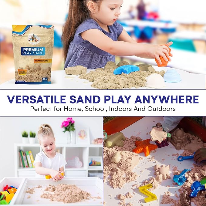 Natural 5 lbs Moldable Sand Refill Pack - Self-Sticking Magnetic Sand for Kids Sand Box Toys - Indoor Play Sand Bulk for Sensory Play Bin, and Sandbox - 5 Pounds Premium Play Sand with Resealable Bag