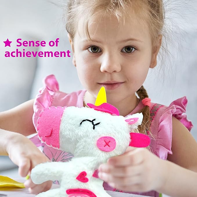 KRAFUN Beginner My First Unicorn Sewing Kit for Kids Art & Craft, Doll Plushie Animal, Instructions & Plush Felt Materials for Learn to Sew, Embroidery, Age 7 8 9 10 11 12