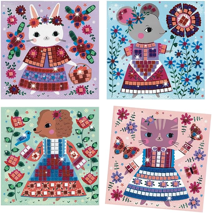 DJECO Lovely Pets Sticker Mosaic Craft Kit - Create Your Own Sparkling Pets for School or Gifts - Fun & Creative for Family & Friends, Boys & Girls, Educational Mosaic Art Craft Kit for Kids 5+
