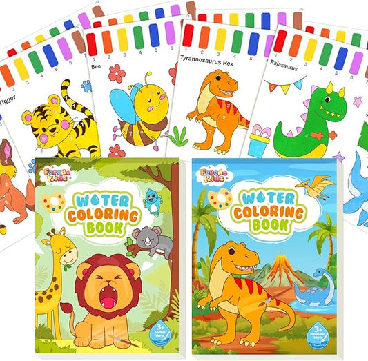 Water Coloring Books for Toddlers - Easter Basket Stuffers Watercolor Paint Book Drawing Art Paper for Kids Mess Free Craft Supplies kit Toy for Age 3 4 5 6 Valentines Birthday Gift(Dinosaur,Animals)