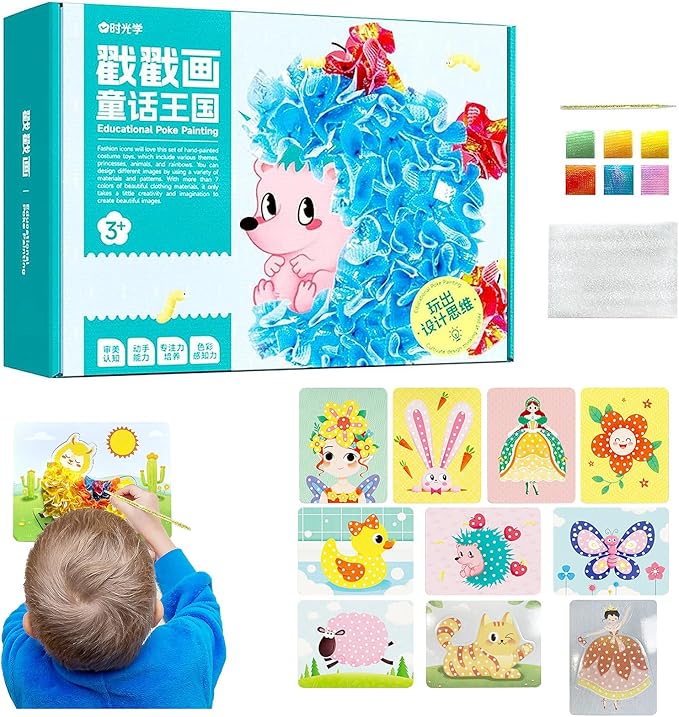 Rikostuoz Crafts Kits for Kids 10 Sheets of Poking Boards,DIY Poking Creative Puzzle Puncture Painting,Art Paper Craft Kit Kids Toys Gifts (Fairy Tales)