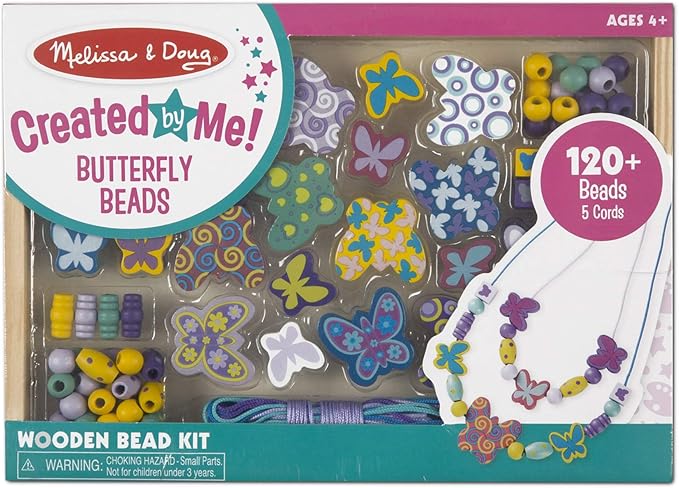 Melissa & Doug Wooden 'Butterfly Friends' Bead Accessory Creation Set + Free Scratch Art Mini-Pad Bundle [41799]