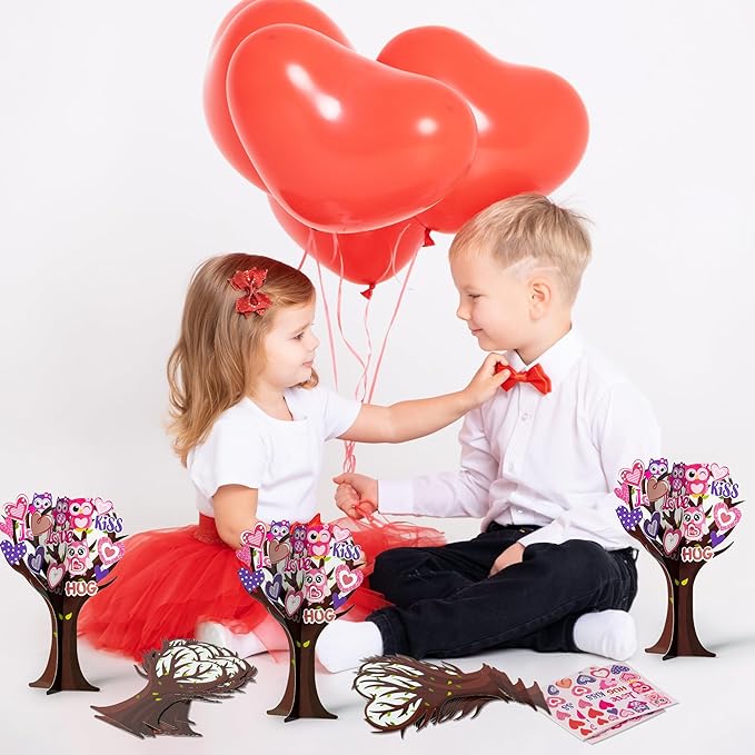 BeYumi 16Pcs Valentine’s Day Heart Trees Craft Kit for Kids Make Your Own Owl Heart Trees Decorations DIY Valentine’s Day Crafts Set Holiday School Classroom Home Party Fun Activities Decor