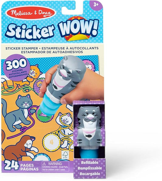 Melissa & Doug Sticker WOW!™ 24-Page Activity Pad and Sticker Stamper, 300 Stickers, Arts and Crafts Fidget Toy Collectible Character – Cat - FSC Certified