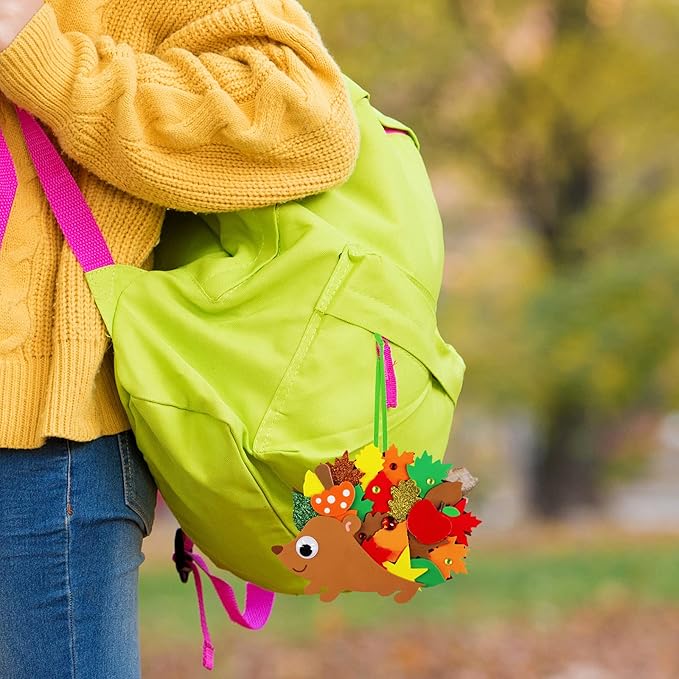 Winlyn 24 Sets Fall Craft Kits Fall Kids Crafts DIY Fall Leafy Hedgehog Ornaments Decorations Art Sets Autumn Leaf Foam Stickers Arts and Crafts Googly Eyes for Kids Thanksgiving Classroom Activities