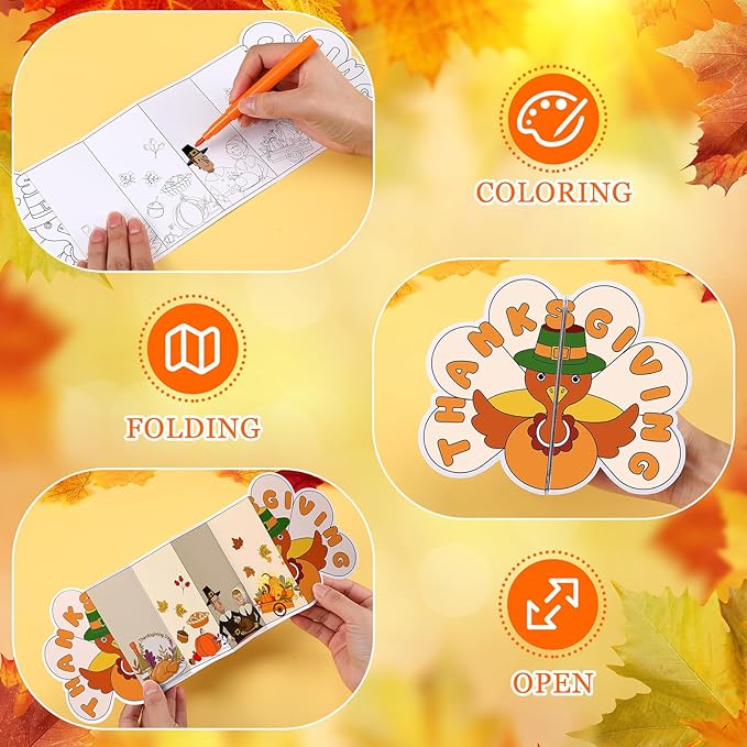 Motipuns 30 Pcs Thanksgiving Gift for Kids Turkey Coloring Crafts Color Your Own Turkey Greeting Cards Fall Pumpkin Paper DIY Craft Kits Thanksgiving Decor for School Games Activities Party Supplies