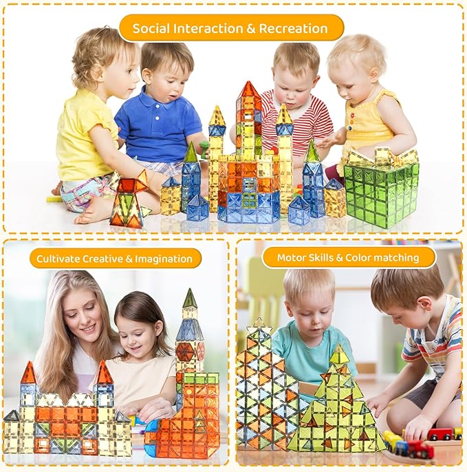 Magnetic Tiles, 100PCS Earth Color Magnet Building Toys for Kids Age 4-8, Sensory Stacking Blocks for Toddlers, STEM Preschool Montessori Learning Toys Birthday Gifts for Boys Girls Ages 3+