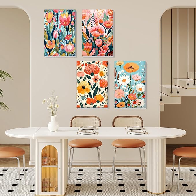 MISCER 4 Pack Paint by Numbers for Adults Beginner,Flowers Paint by Number Kits with Easel, DIY Acrylic Oil Painting Suitable for Home Decoration (8 * 12 Inch)