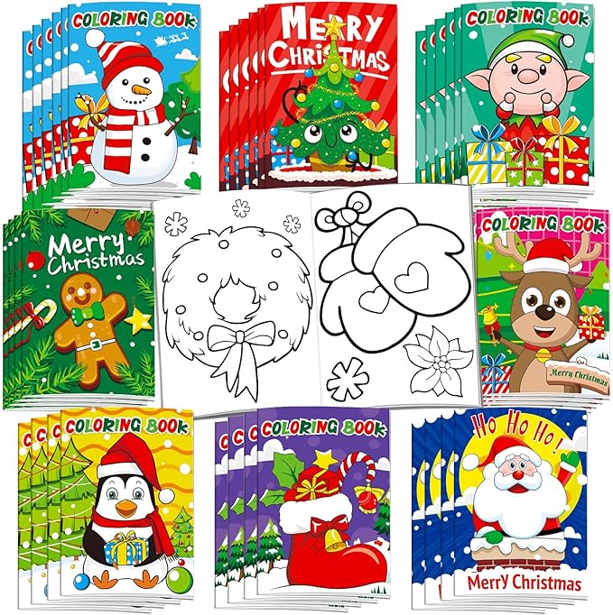 Omgouue 32Pcs Christmas Coloring Books for Kids - Xmas Coloring Book for Kids All Ages Indoor Activities at Home Party Favors Gift Supplies