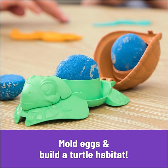 Kinetic Sand, Project Planet Turtle Beach with 14oz Play Sand, Tools & Molds, Sustainably Minded Eco Friendly Materials, Sensory Toys for Kids