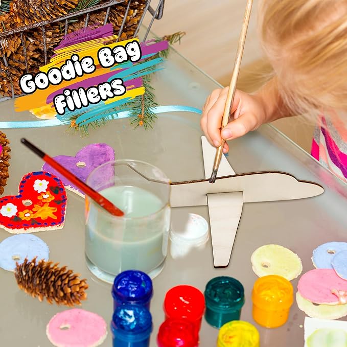 Feradny 24 Pack Wooden Airplane Toys DIY Paint Aircraft Wood Planes Handicraft Wood Airplane for Kids School Art Craft Projects Home Activity Birthday Gifts