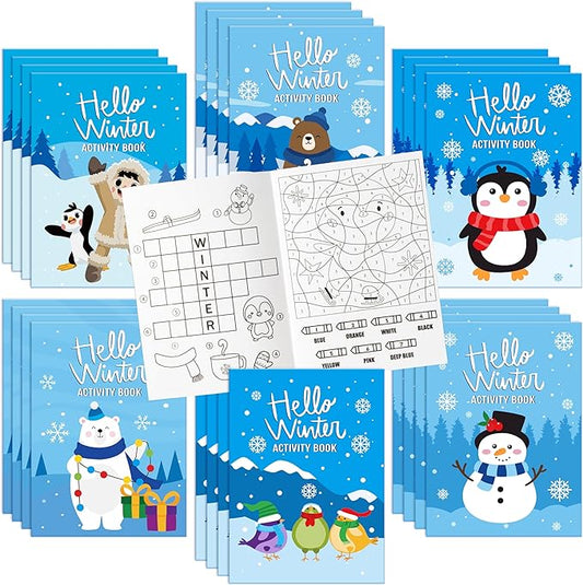 ANGOLIO 24Pcs Hello Winter Activity Coloring Books Including Snow Snowman Polar Bear Penguin DIY Art Drawing Patterns Learn Math Party Favors Christmas Gifts Home Classroom Activity Supplies for Kids