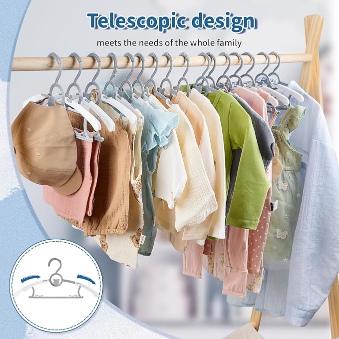 Baby Hangers 100 Pack Extendable Adjustable Kids Hangers, 11-14 Inches Non-Slip Plastic Toddler Hangers for Baby Kid Kids Children Infant Child,Stackable Kid Hangers for Closet Grey Bear