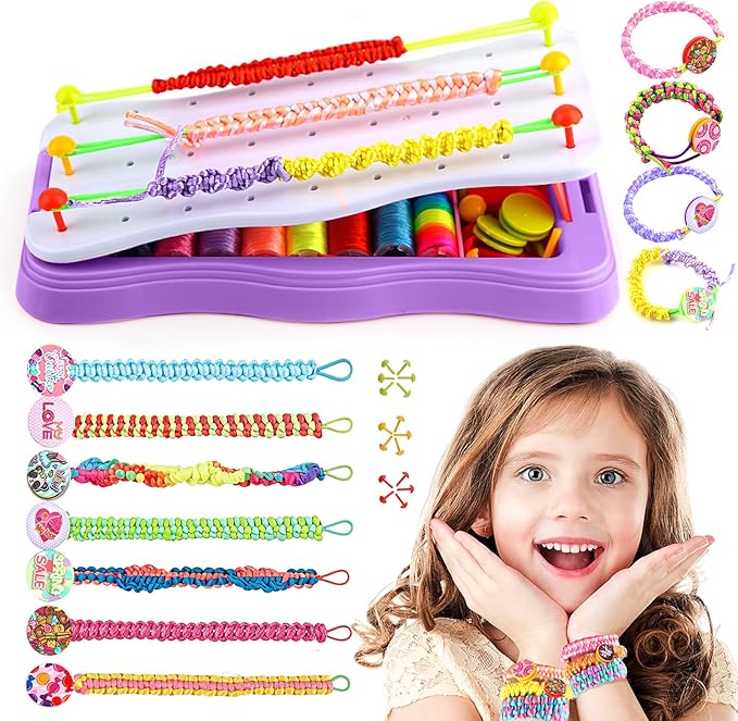 Friendship Bracelet Kit & Rubber Bracelet Making Kit for Teen Girl Gifts Trendy Stuff, 7 8 9 10 11 12+ Year Old Girl Birthday Gift, Popular String Maker Toys, DIY Travel Set Purple Bracelet Making Kit