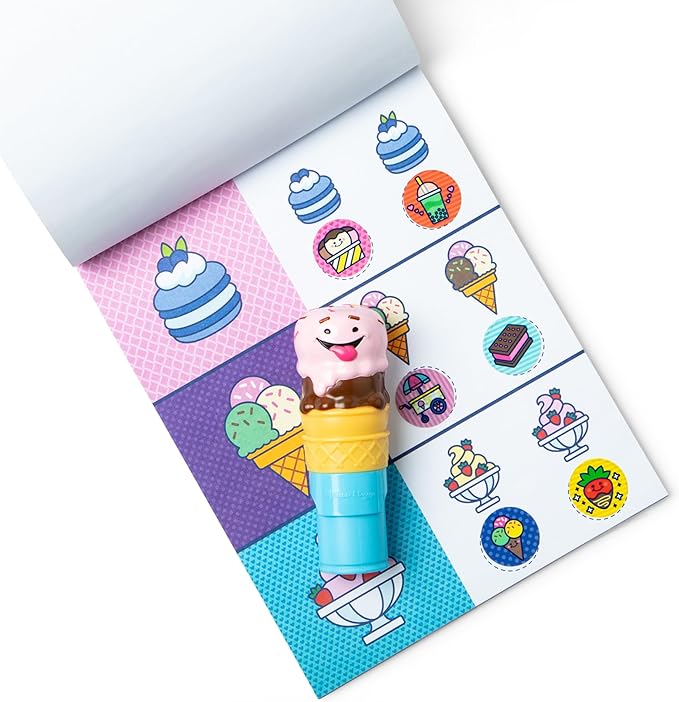 Melissa & Doug Sticker Wow!™ Ice Cream Bundle: 24-Page Activity Pad, Sticker Stamper, Mini Activity Pad, 500 Stickers, Arts and Crafts Fidget Toy Collectible Character
