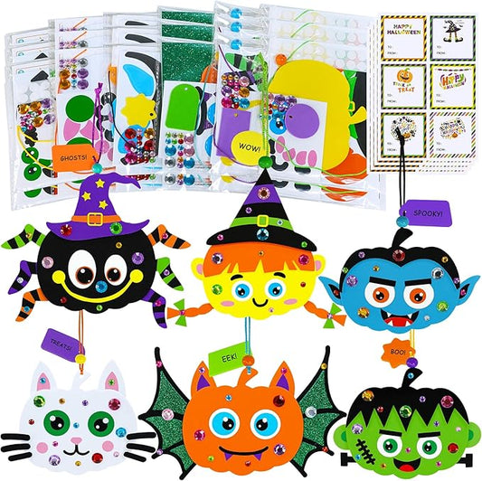 Winlyn 24 Sets Halloween Craft Kits Fall Crafts Autumn Kids Crafts DIY Spider Bat Witch Pumpkin Crafts Foam Stickers Halloween Arts and Crafts for Kids Classroom Activities Art Project Party Favors