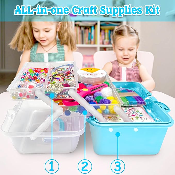 LINAYE 2500+PCS Arts and Crafts Supplies for Kids, DIY Craft Supplies Kit Box for Ages 6-8, Arts and Crafts Kit for Kids, Crafting Supply Set for Girls Boys Birthday Christmas Gifts, Blue
