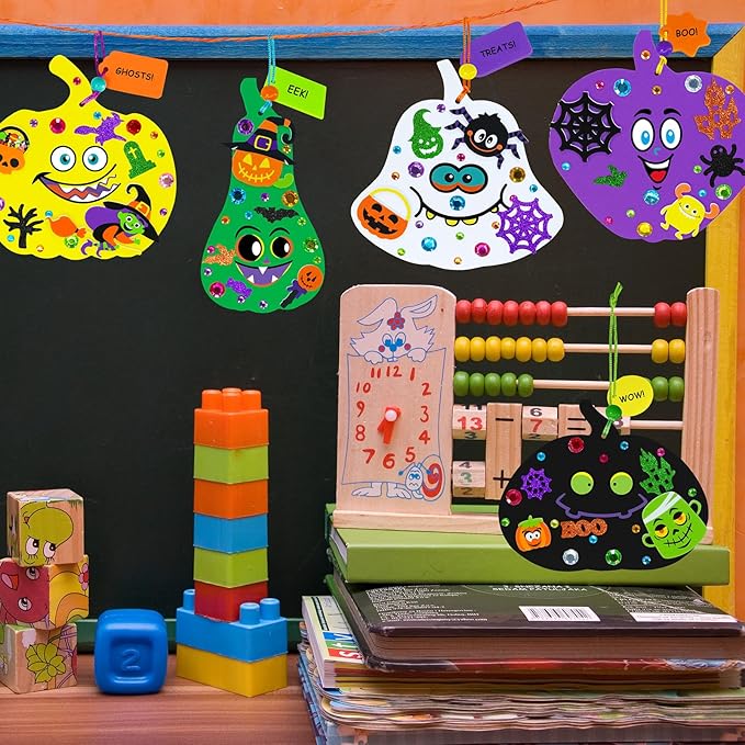 Winlyn 36 Sets Halloween Pumpkin Decorations DIY Foam Halloween Craft Kits Ghost Bat Monster Foam Stickers Halloween Arts and Crafts for Kids Home Classroom Activities Party Favors Trick-Or-Treaters