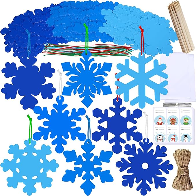 Winlyn 56 Sets 8 Styles Magic Color Scratch Blue Snowflake Ornaments Decorations Scratch Art Christmas Craft Kits Winter Crafts for Kids Holiday Seasonal Home Classroom Activities Party Favors