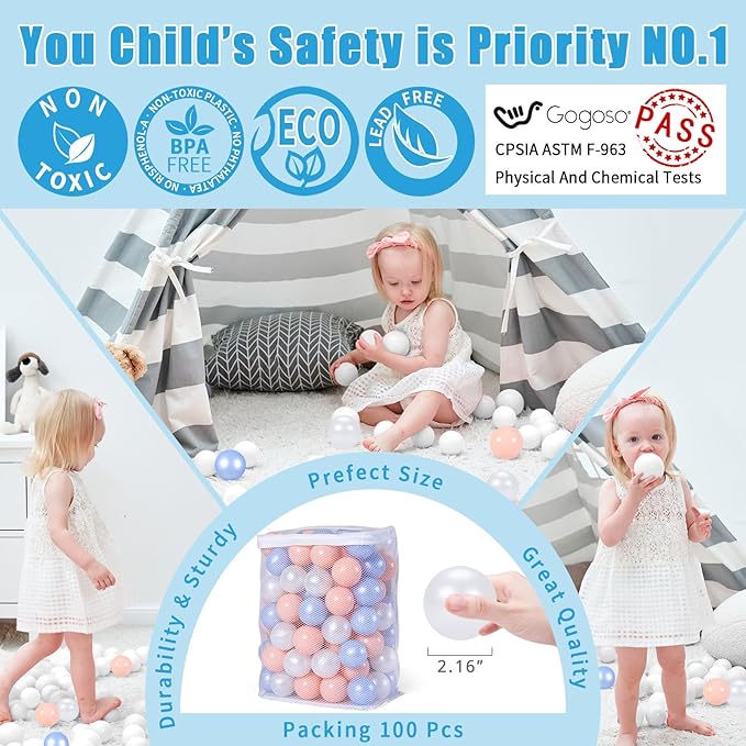 GOGOSO Ball Pit Balls for Toddles, Kids Plastic Balls for BallPit, Pool, Baby Party Accessories, Birthday Decoration 50 100 200 500 1000