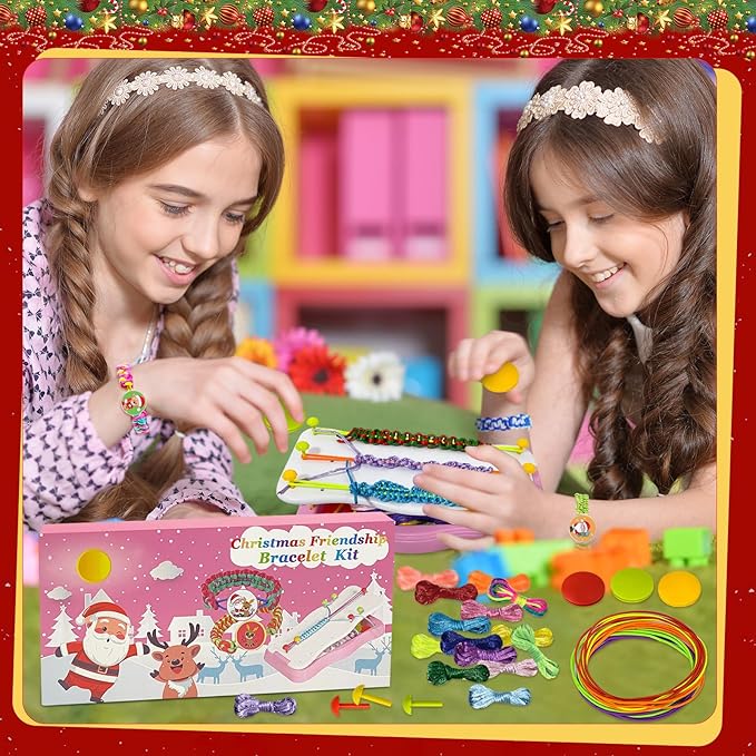 Friendship Bracelet Making Kit,String Bracelets Maker Arts and Craft for Girls,Birthday Gifts Ideas Christmas Stocking Stuffers Gifts for Girls (Pink Christmas)